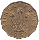 1951 BRASS THREEPENCE ( AUNC ) REF 24