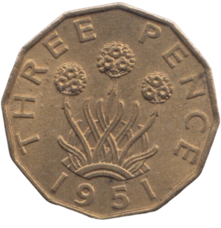 1951 BRASS THREEPENCE ( AUNC ) REF 5
