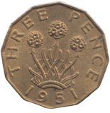 1951 BRASS THREEPENCE ( AUNC ) REF 5