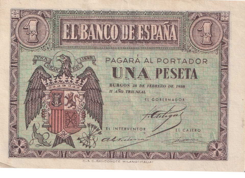 1938 1 PESTA SPAIN BANKNOTE REF-1860