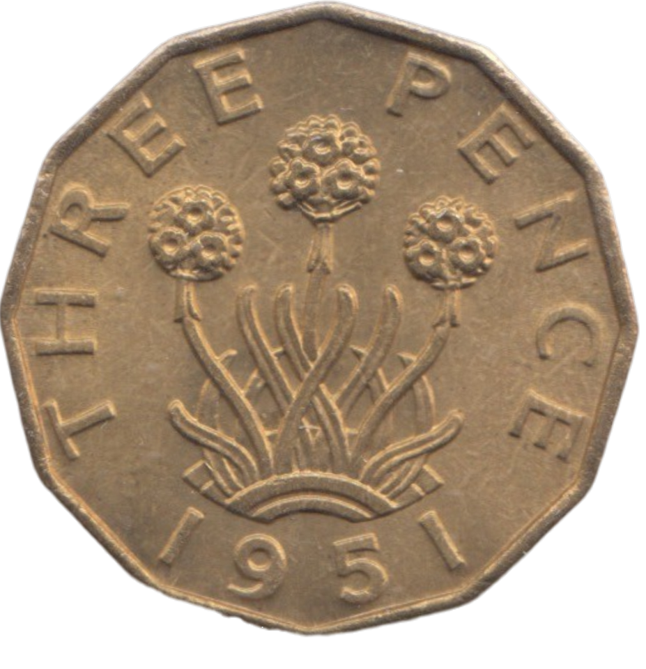 1951 BRASS THREEPENCE ( AUNC ) REF 23