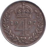 1907 MAUNDY FOURPENCE ( EF )