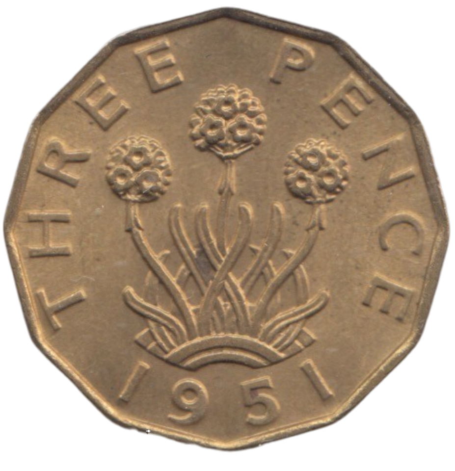 1951 BRASS THREEPENCE ( AUNC ) REF 4