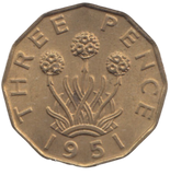 1951 BRASS THREEPENCE ( AUNC ) REF 4