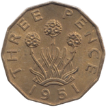 1951 BRASS THREEPENCE ( AUNC ) REF 22