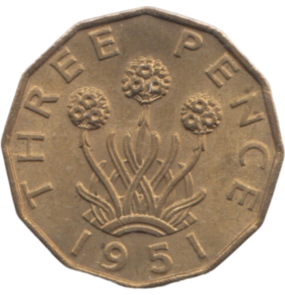 1951 BRASS THREEPENCE ( AUNC ) REF 20