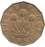 1951 BRASS THREEPENCE ( AUNC ) REF 20