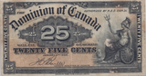 1900 TWENTY FIVE CENTS CANADA BANKNOTE REF-1772