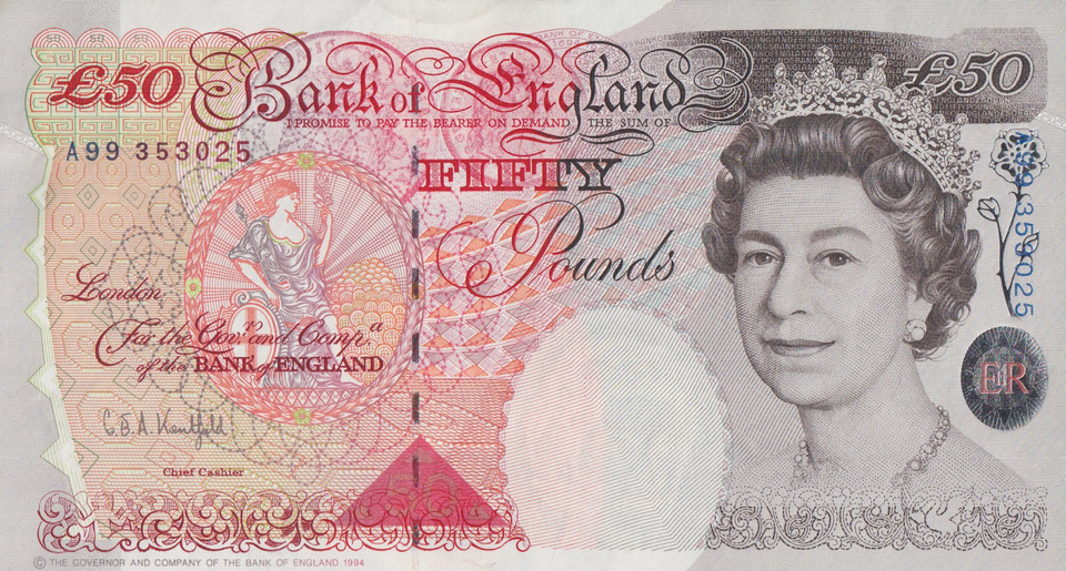 FIFTY POUNDS BANKNOTE KENTFIELD REF £50-30 ( UNC )