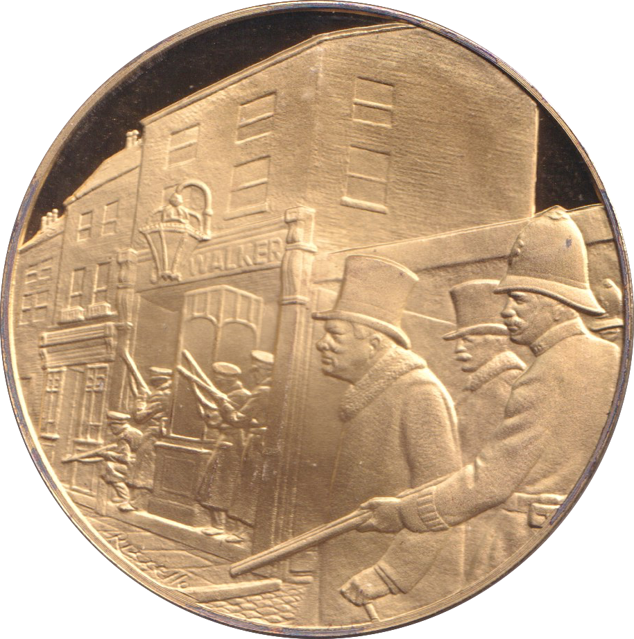 1974 SILVER GOLD PLATED WINSTON CHURCHILL SIDNEY STREET SIEGE MEDALLION