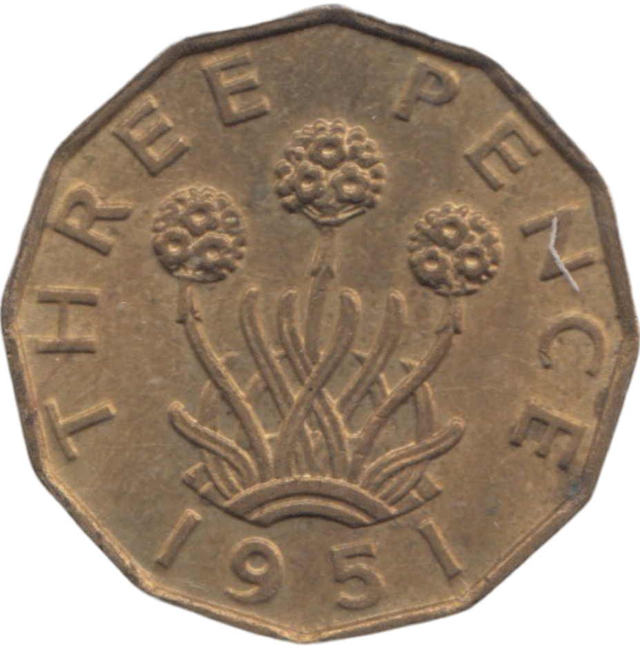 1951 BRASS THREEPENCE ( AUNC ) REF 3