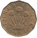 1951 BRASS THREEPENCE ( AUNC ) REF 3