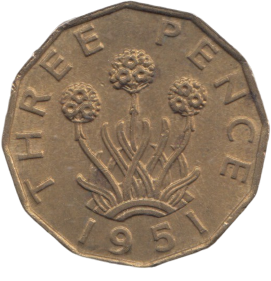 1951 BRASS THREEPENCE ( AUNC ) REF 2