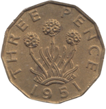 1951 BRASS THREEPENCE ( AUNC ) REF 2