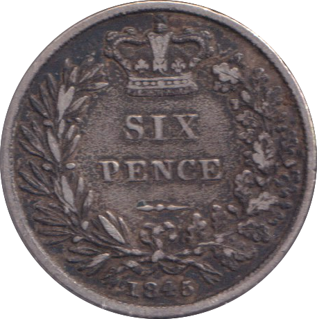 1845 SIXPENCE ( VF )