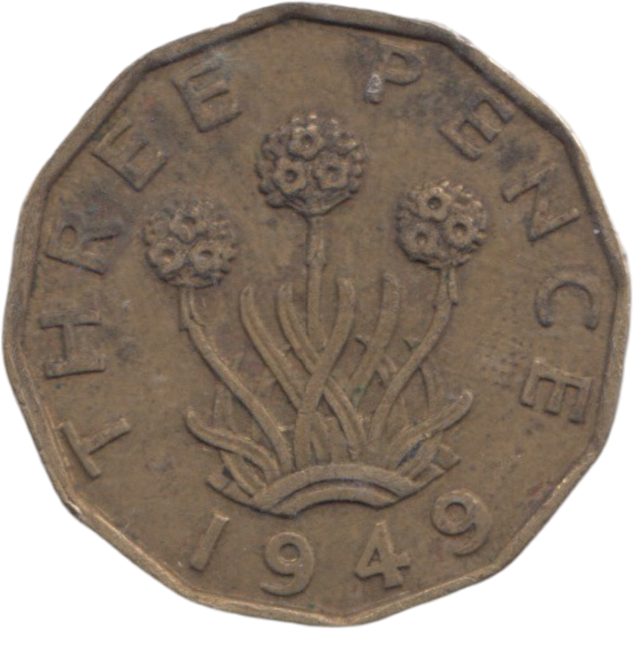 1949 BRASS THREEPENCE ( GVF ) REF 1