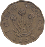 1949 BRASS THREEPENCE ( GVF ) REF 1