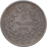 1875 SILVER FRANCE 5 FRANCS