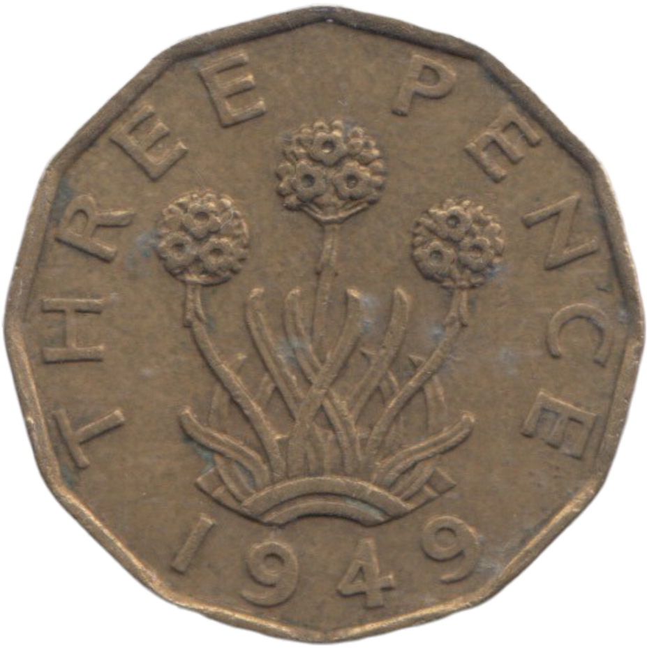 1949 BRASS THREEPENCE ( GVF ) REF 2