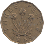 1949 BRASS THREEPENCE ( GVF ) REF 2
