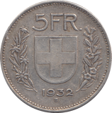 1932 SILVER 5 FRANC SWITZERLAND