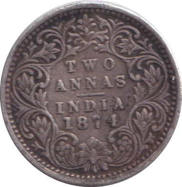 1874 SILVER TWO ANNAS INDIA