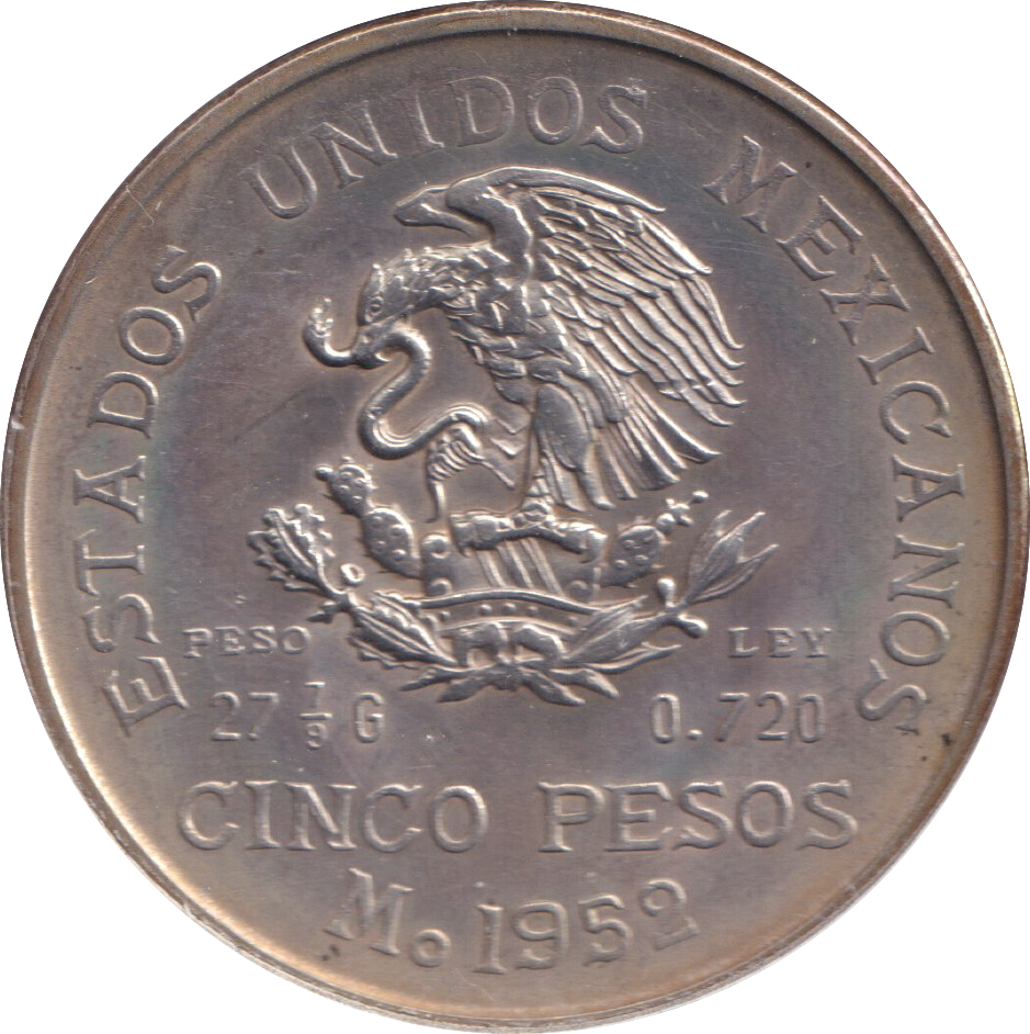1952 SILVER 5 PESOS MEXICO