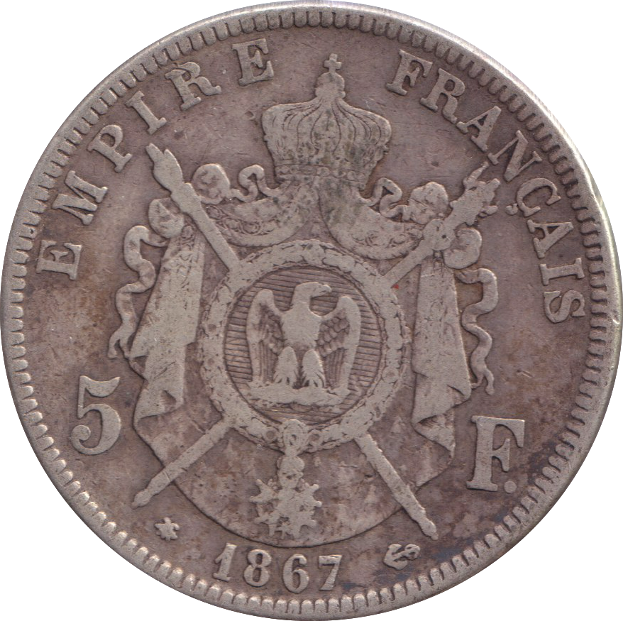 1867 SILVER 5 FRANCS FRANCE