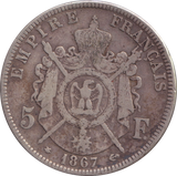 1867 SILVER 5 FRANCS FRANCE
