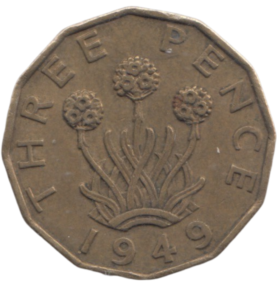 1949 BRASS THREEPENCE ( GVF ) REF 3