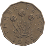1949 BRASS THREEPENCE ( GVF ) REF 3