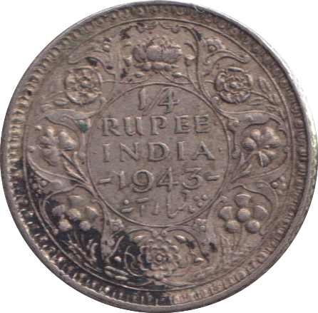 1943 SILVER 1/4 RUPEE INDIA