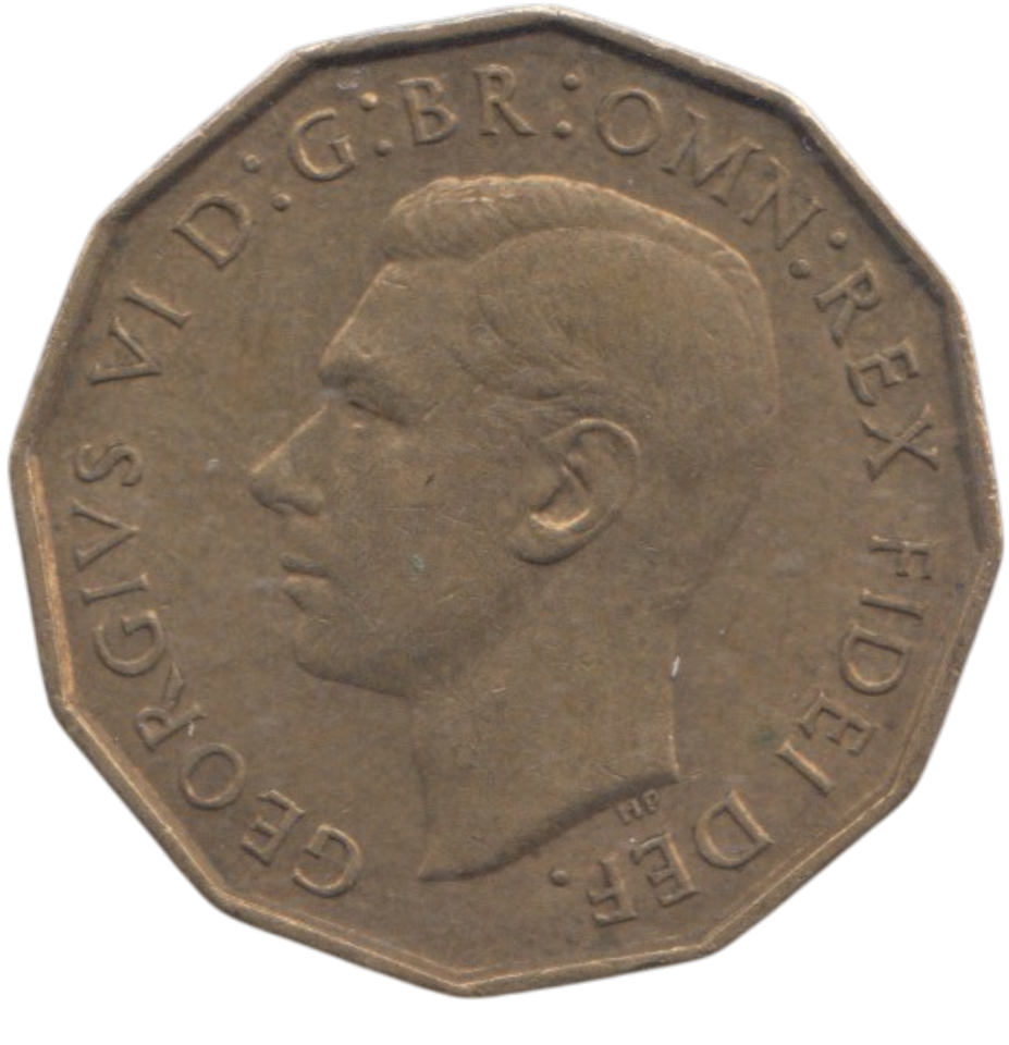 1949 BRASS THREEPENCE ( GVF ) REF 4