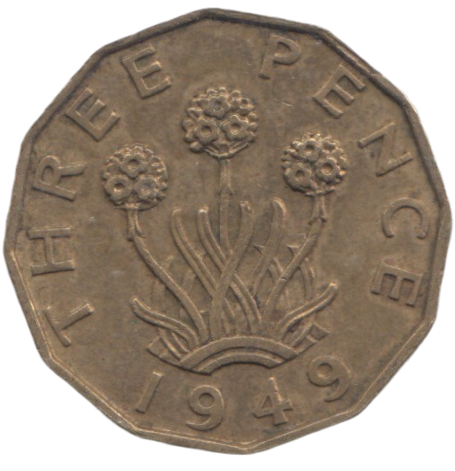 1949 BRASS THREEPENCE ( GVF ) REF 4