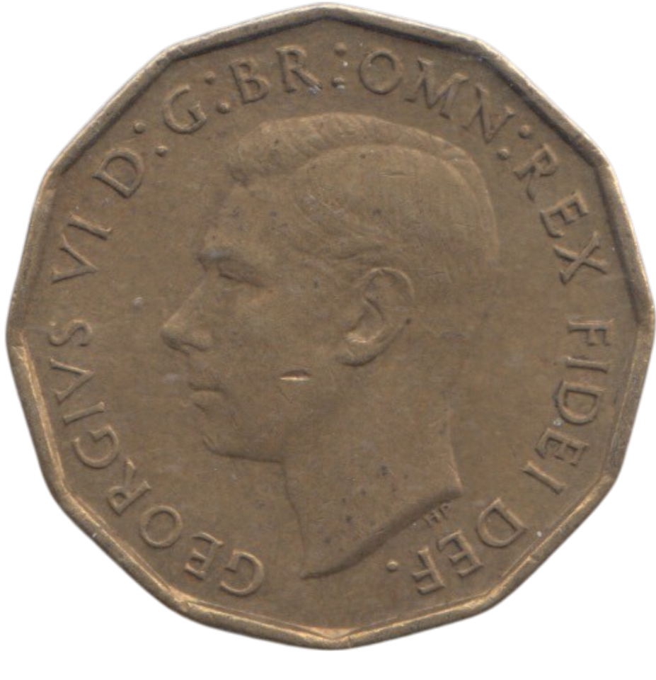 1949 BRASS THREEPENCE ( GVF ) REF 5