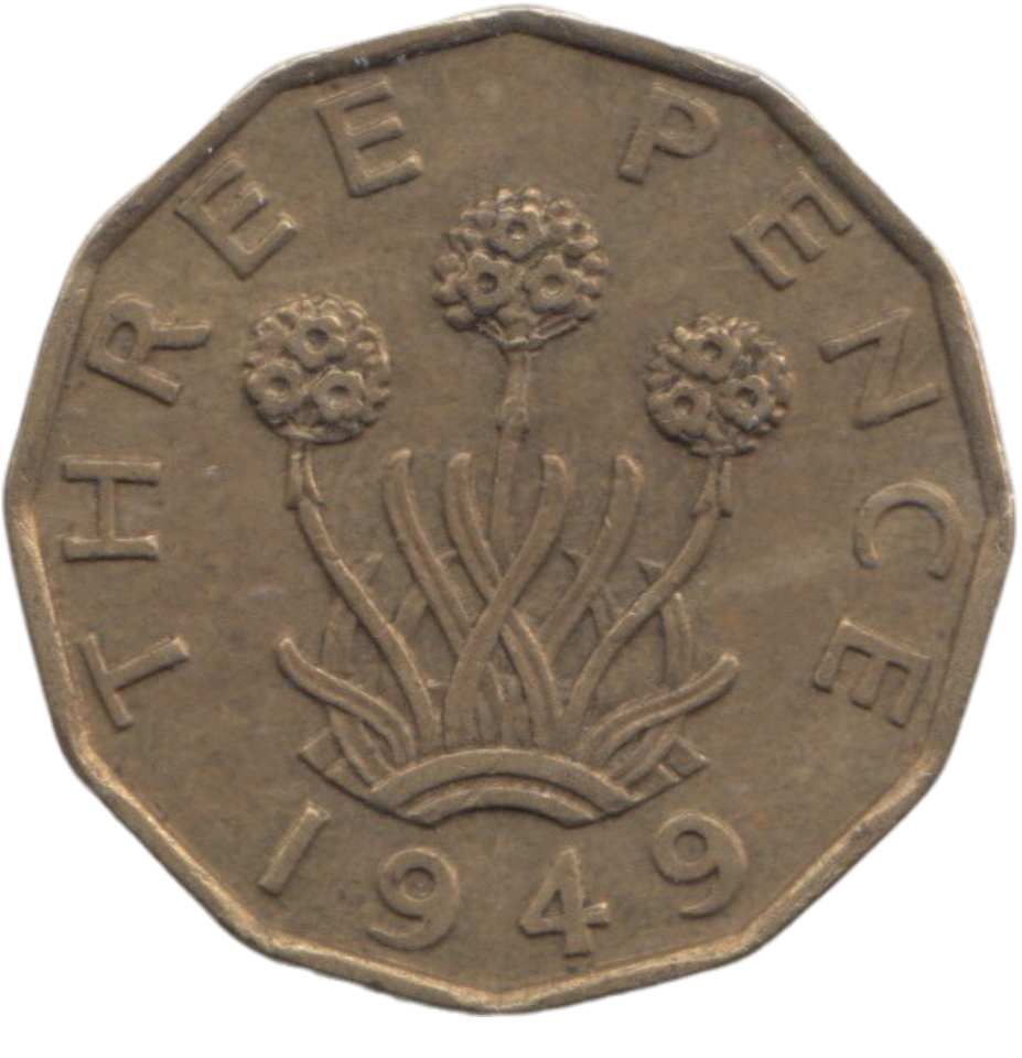 1949 BRASS THREEPENCE ( GVF ) REF 5