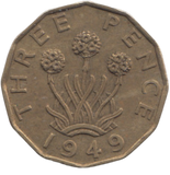 1949 BRASS THREEPENCE ( GVF ) REF 5