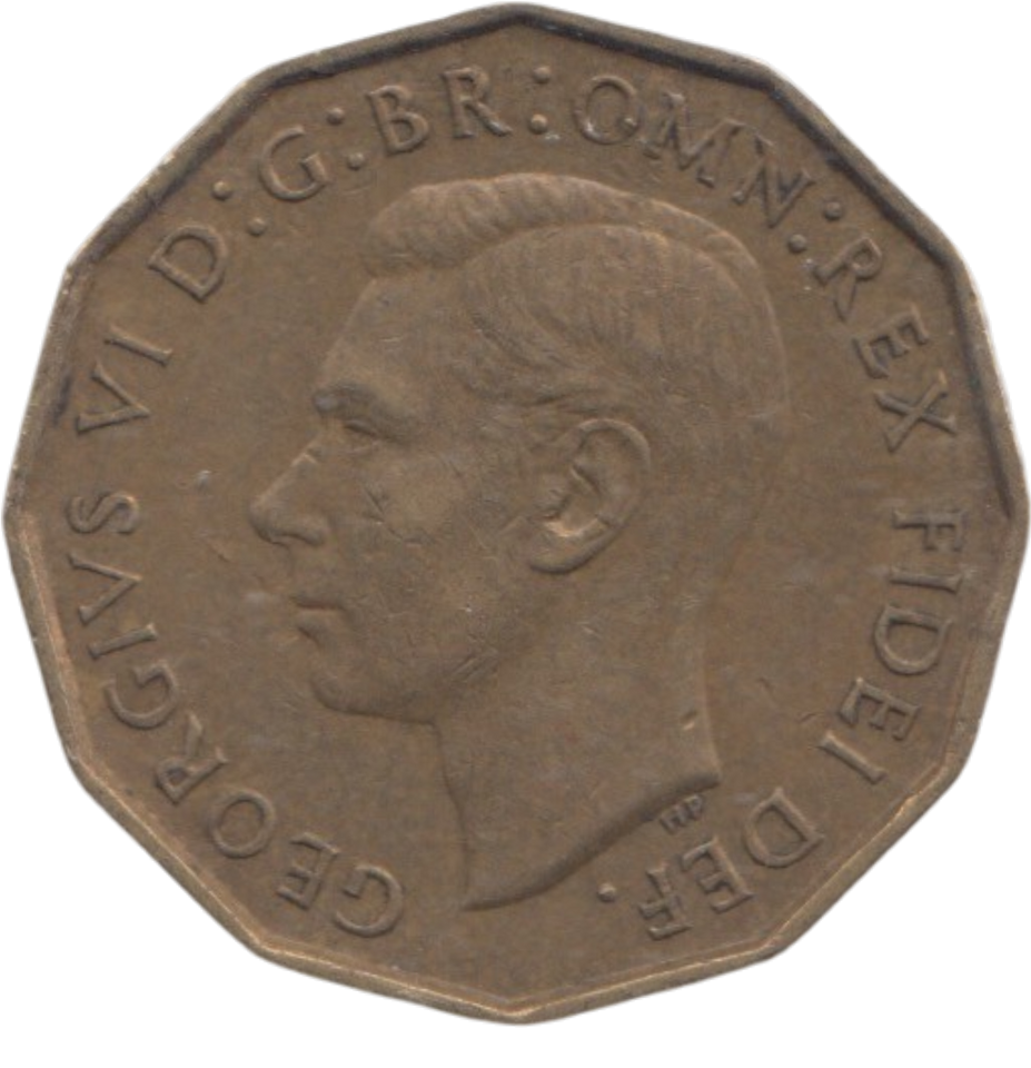 1949 BRASS THREEPENCE ( GVF ) REF 6