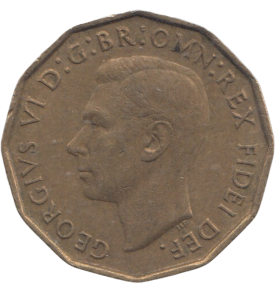 1949 BRASS THREEPENCE ( GVF ) REF 7