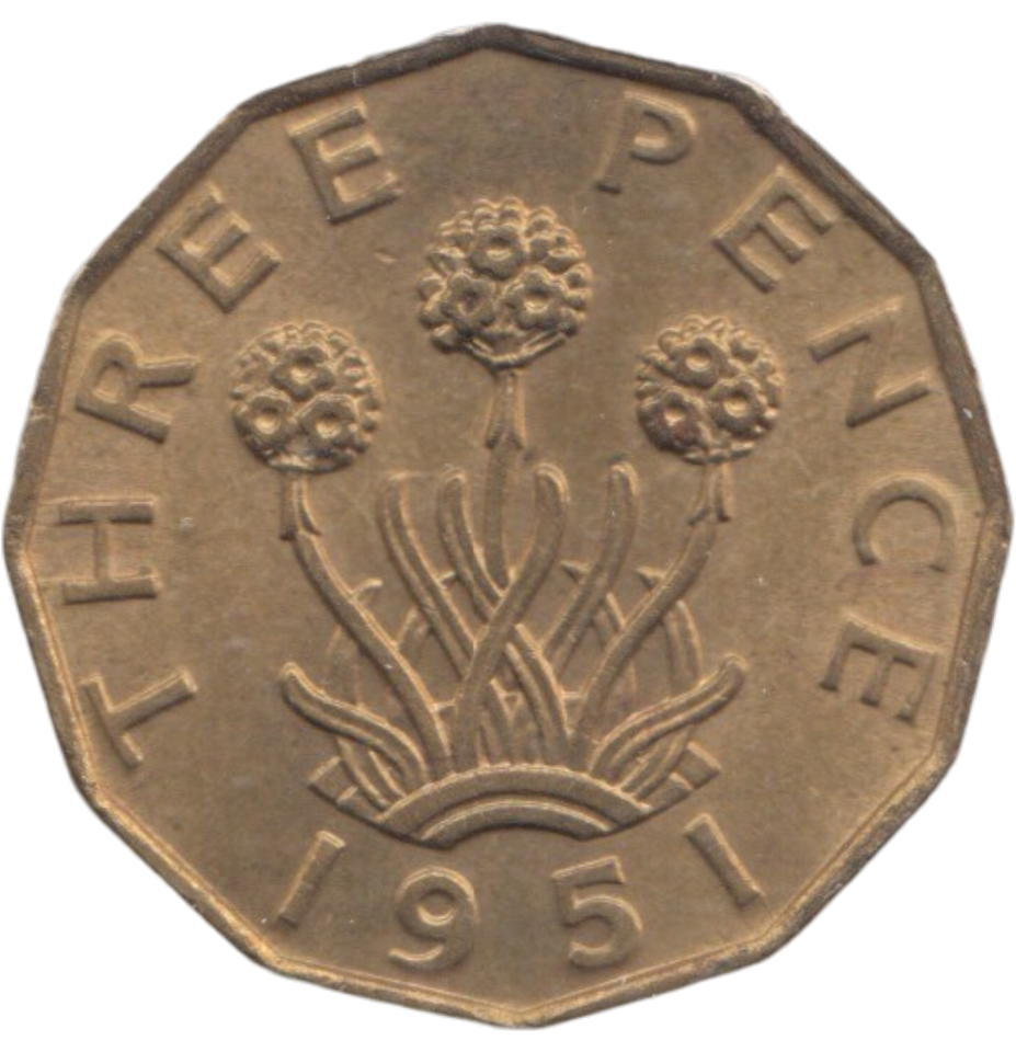 1951 BRASS THREEPENCE ( AUNC ) REF 19
