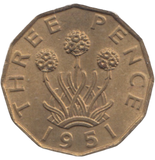 1951 BRASS THREEPENCE ( AUNC ) REF 19