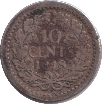 1918 SILVER 10 CENT NETHERLANDS