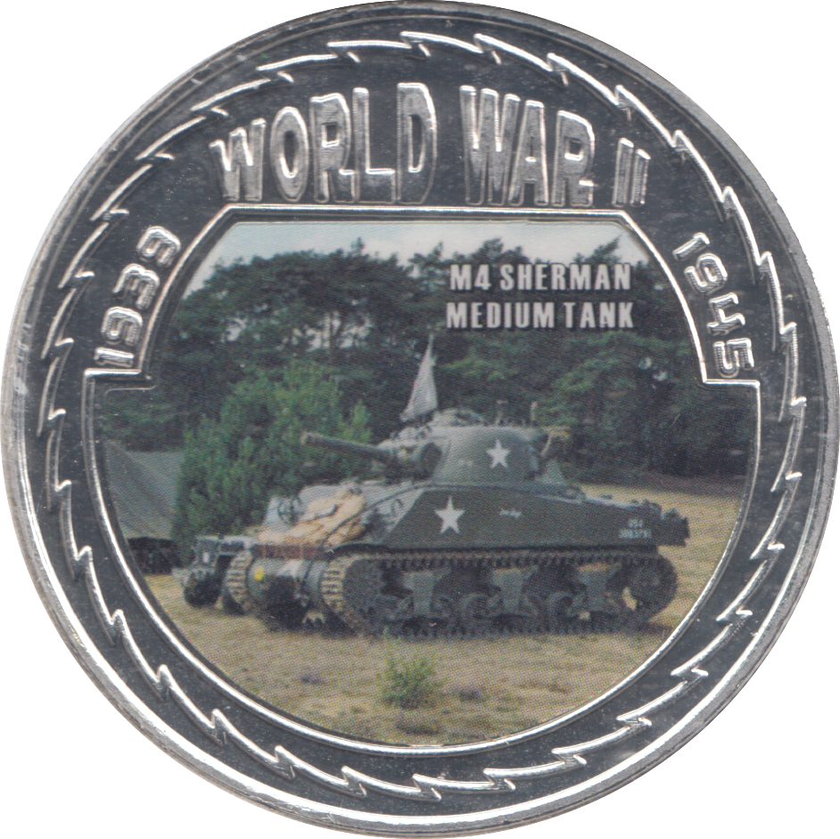 2019 SILVER PLATED WORLD WAR II COMMEMORATIVE COIN M4 SHERMAN MEDIUM TANK