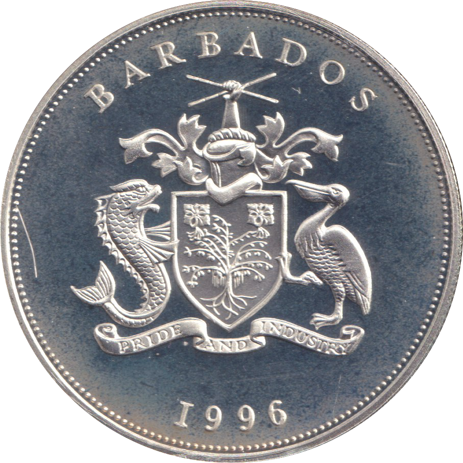 1996 SILVER PROOF FIVE DOLLAR BARBADOS