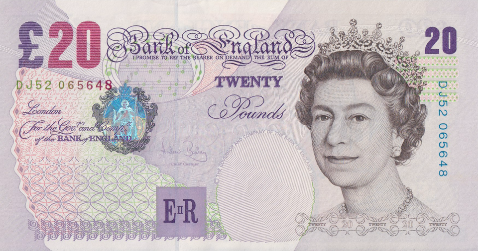 TWENTY POUNDS BANKNOTE BAILEY REF £20-35 ( AUNC )