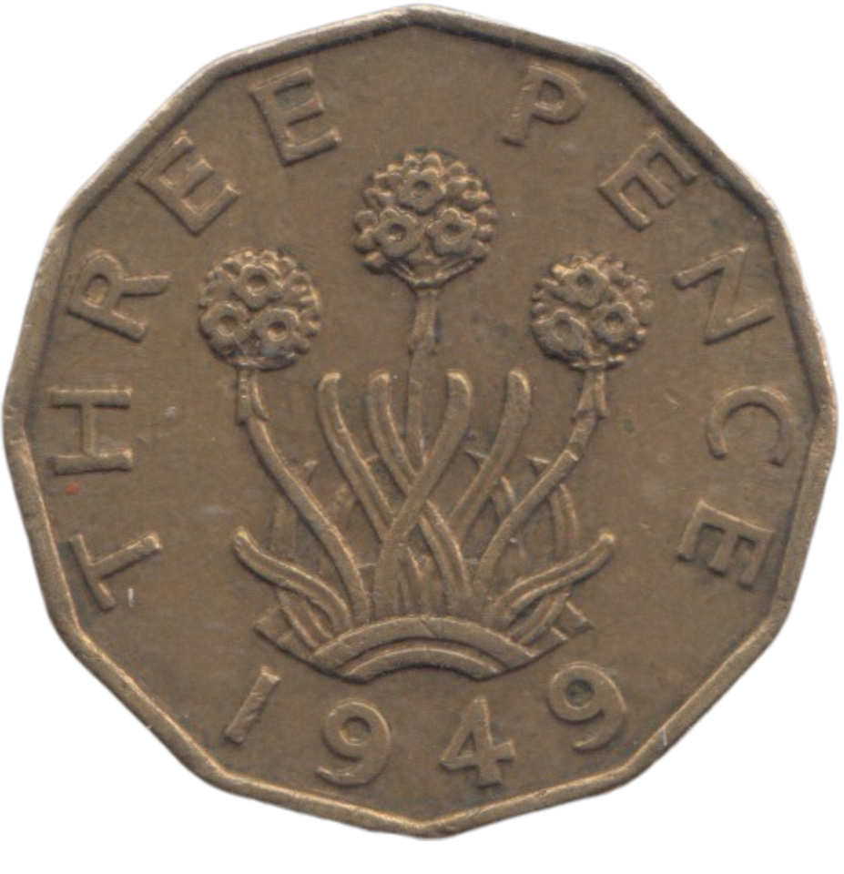 1949 BRASS THREEPENCE ( GVF ) REF 7