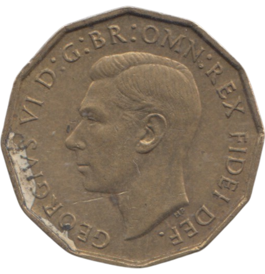 1950 BRASS THREEPENCE ( AUNC ) REF 21