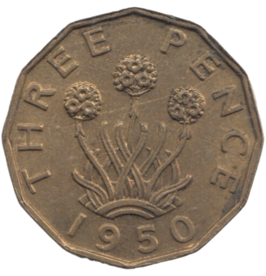 1950 BRASS THREEPENCE ( AUNC ) REF 20