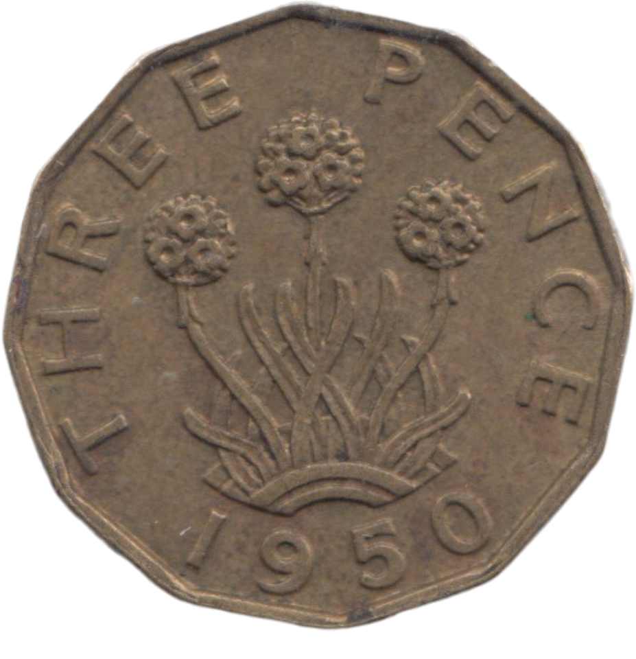 1950 BRASS THREEPENCE ( AUNC ) REF 19