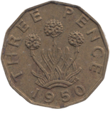 1950 BRASS THREEPENCE ( AUNC ) REF 19